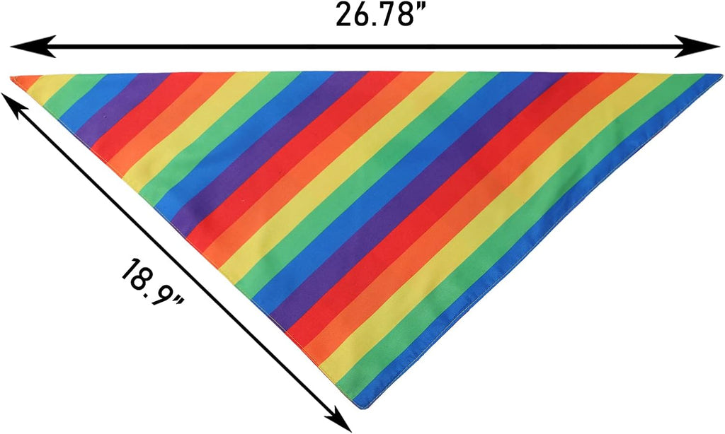 Two pieces of rainbow pride dog bandanas laid flat