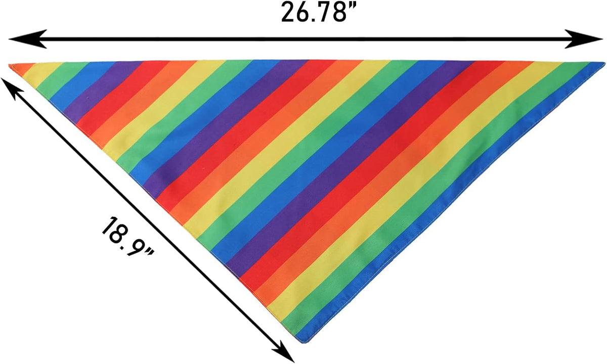 Two pieces of rainbow pride dog bandanas laid flat