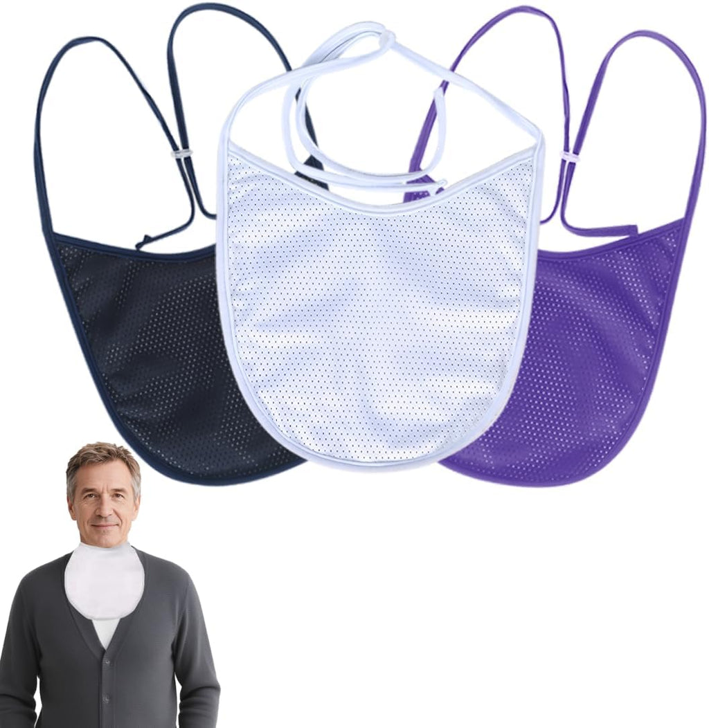 EHUELDER Breathable Tracheostomy Cover front view showing navy blue mesh fabric.