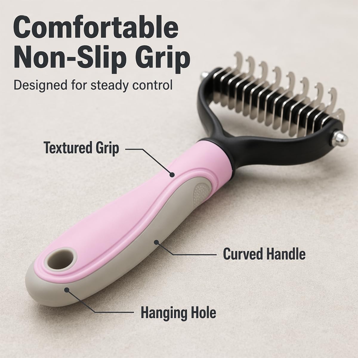 Blue and pink professional pet grooming rake for long hair dogs and cats