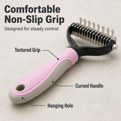 Blue and pink professional pet grooming rake for long hair dogs and cats