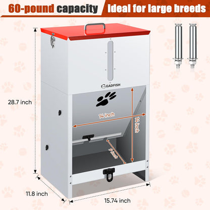 GADFISH sixty pounds pet feeder outdoor setup demonstrating the lockable door mechanism closed