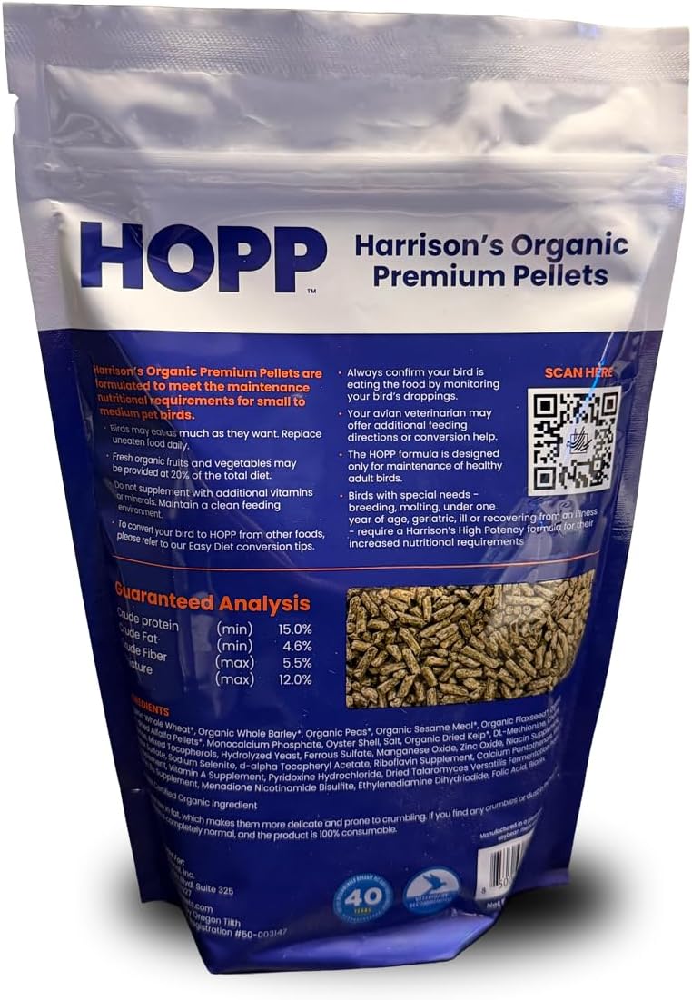 Harrison's Organic Premium Pellets 1 lb bag side profile