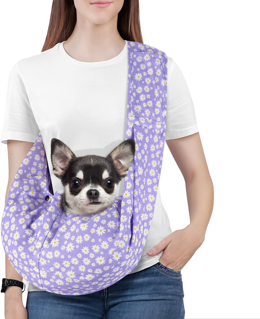 Pawaboo Small Dog Sling Carrier, Reversible Hands Free Dog Sling Carriers for Small Dogs and Cats, Puppy Slings Carrier with Safety Harness, Puppy Essentials, Black - Image 12
