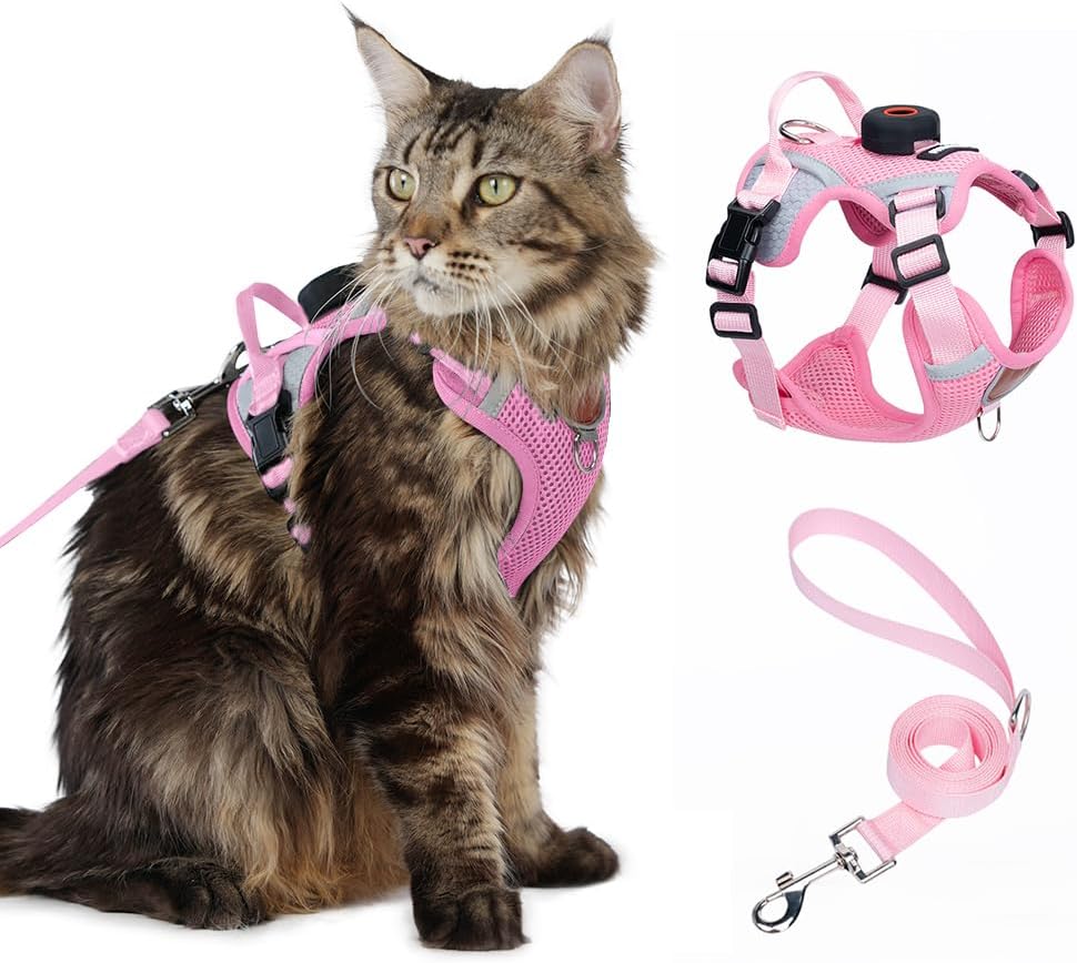 Cat Harness Leash Set with AirTag Holder, Upgraded Escape Proof Vest with Lead for Large Cat Small Dog Puppy Outdoor Walking, Soft Breathable Mesh Jacket with Reflective Strip (Black, L) - Image 9