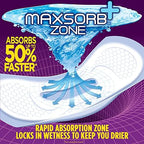 Prevail Plus protective hygiene pads for women displaying the ninety count twin pack configuration
