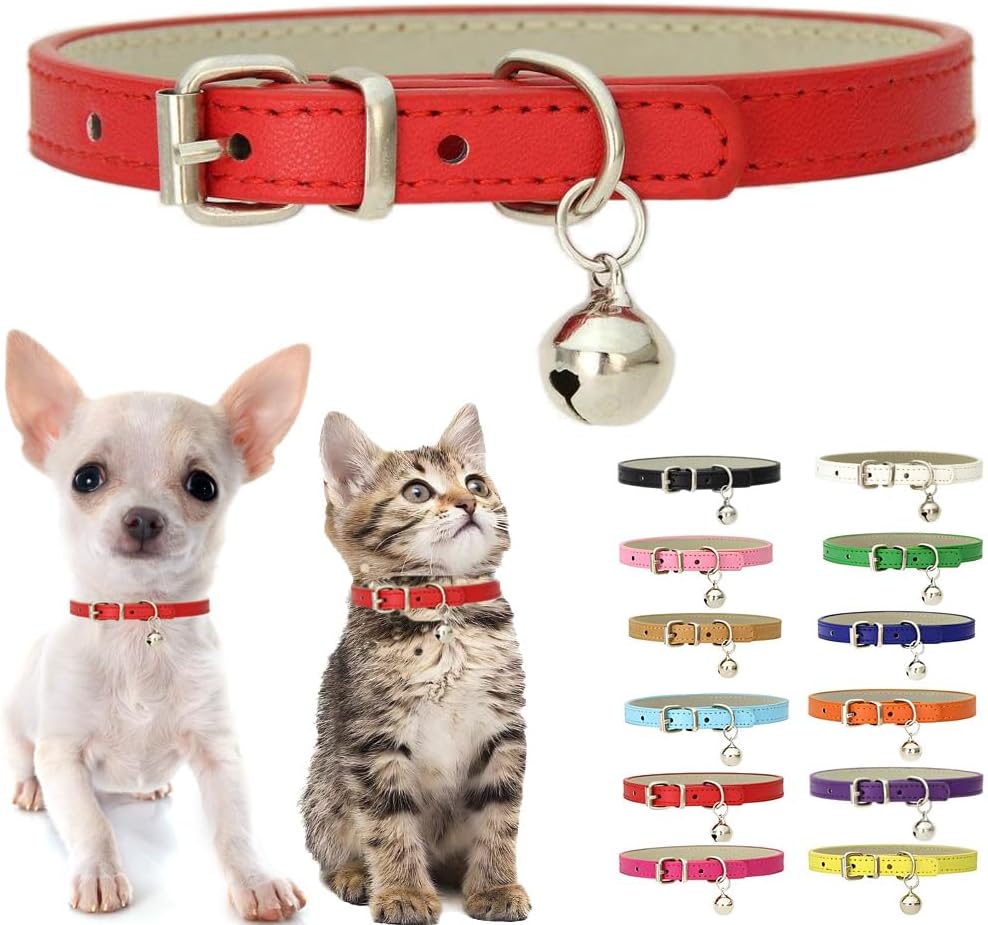 Pink XXS Cat Collar with Bell, Soft Pu Leather Puppy Collars Adjustable Buckle for XS Extra Small Medium Tiny Female Girl Pets Dogs Kitten Teacup Yorkie XX-Small - Image 14