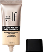 E.l.f. Soft Glam 10 Fair Cool foundation formula on glass surface.
