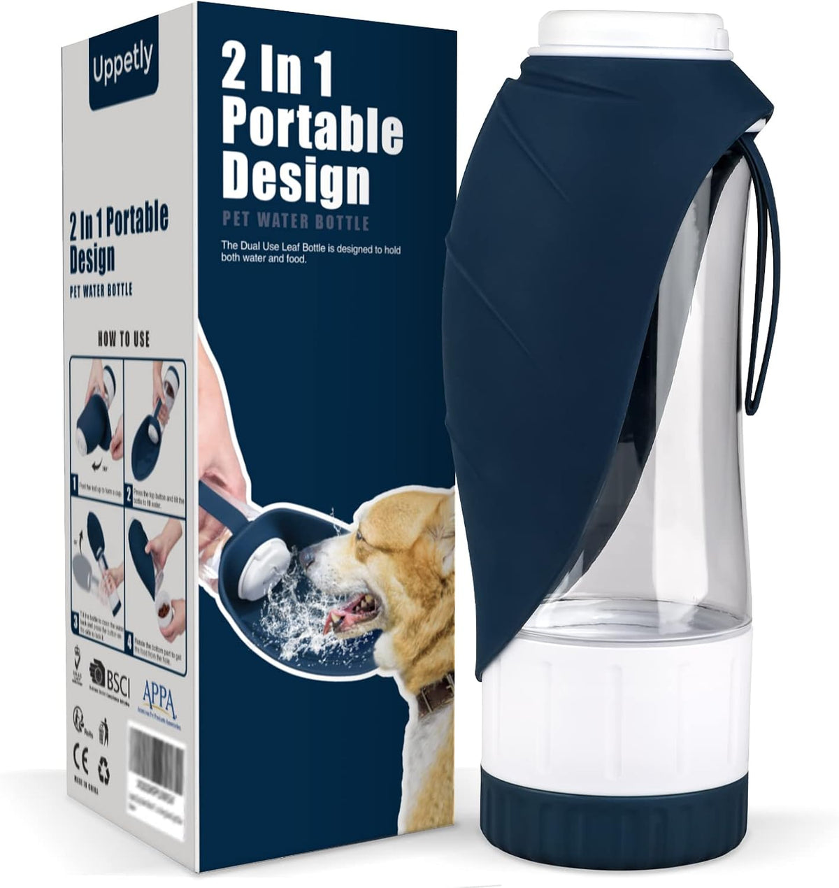 Uppetly Dog Water Bottle, Pet Water Bottle with Food Container and Drinking Feeder, Leak Proof, BPA-Free, Portable Foldable Puppy Water Cup Dispenser for Outdoor Walking, Travel, Hiking Large Pink - Image 9