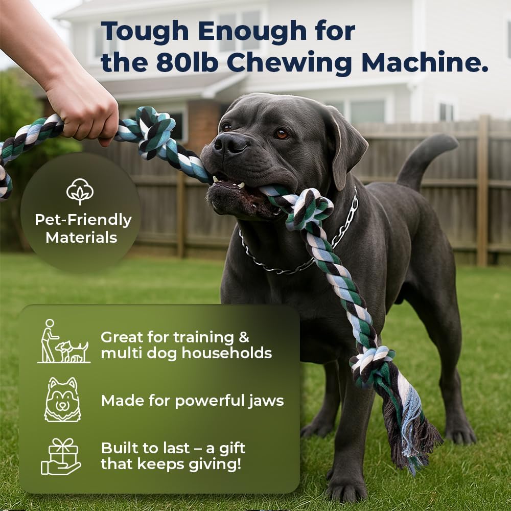 Pacific Pups Products heavy duty tug rope toy alongside the included custom roll of poop bags