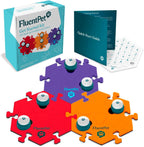 FluentPet Speak Up Get Started Kit front view showing six recordable buttons on three HexTile mats for pet communication training.