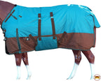 Hilason premium equestrian turnout gear showing adjustable elastic leg straps for secure fitting.
