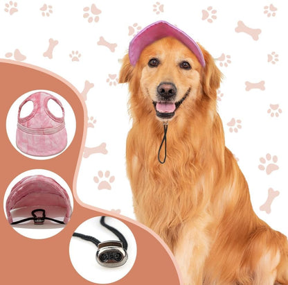Side profile of canvas dog sun hat showing ear hole placement