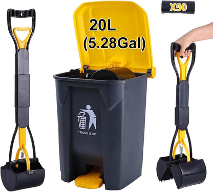 Pooper Scooper 2 Pack with 20 Litre Step Dog Poop Trash Can, 28" Long Handle Dog Poop Scoopers for Large Small Dogs Heavy Duty, Removable Inner Bucket for Outdoors, 50 Waste Bags Included (Green) - Image 11