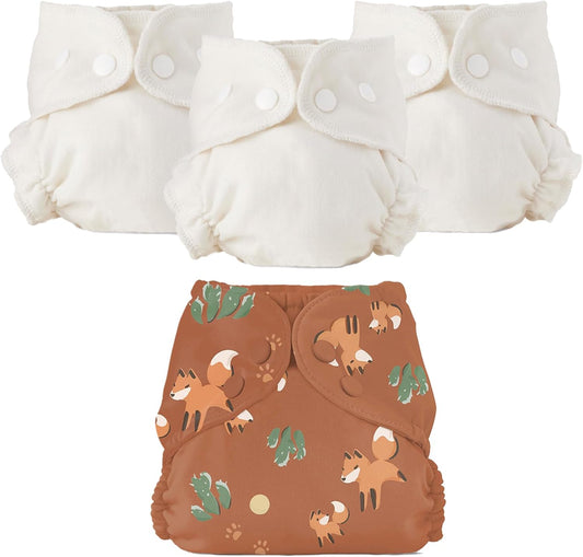 Esembly Cloth Diaper Bundle Set featuring fox print cover and organic inners.