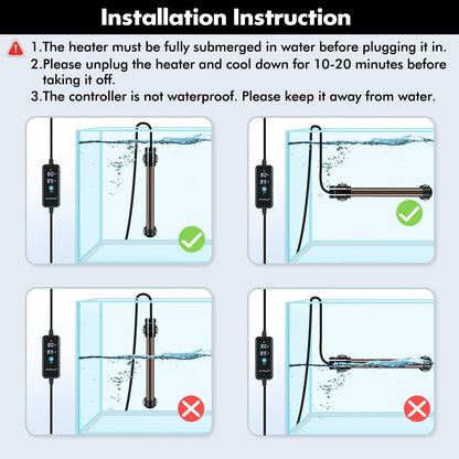 Orlushy submersible heater installed inside a freshwater aquarium