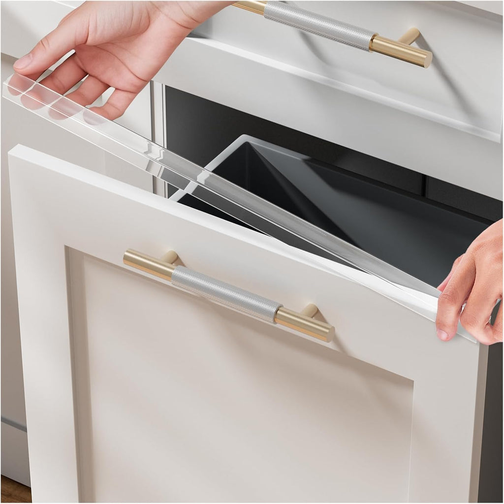 4our Kiddies cabinet protectors showing clear front view on kitchen drawer