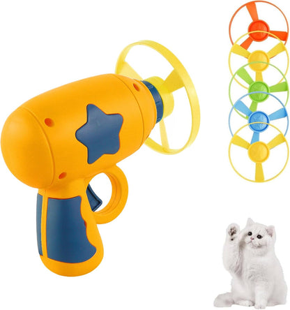 Andiker Cat Fetch Toy, Interactive Kitten Flying Disc Launcher Toy with 5 Colorful Flying Propellers for Cat Enrichment, Flying Saucer Toy for Cats for Training and Chasing (Blue) - Image 11