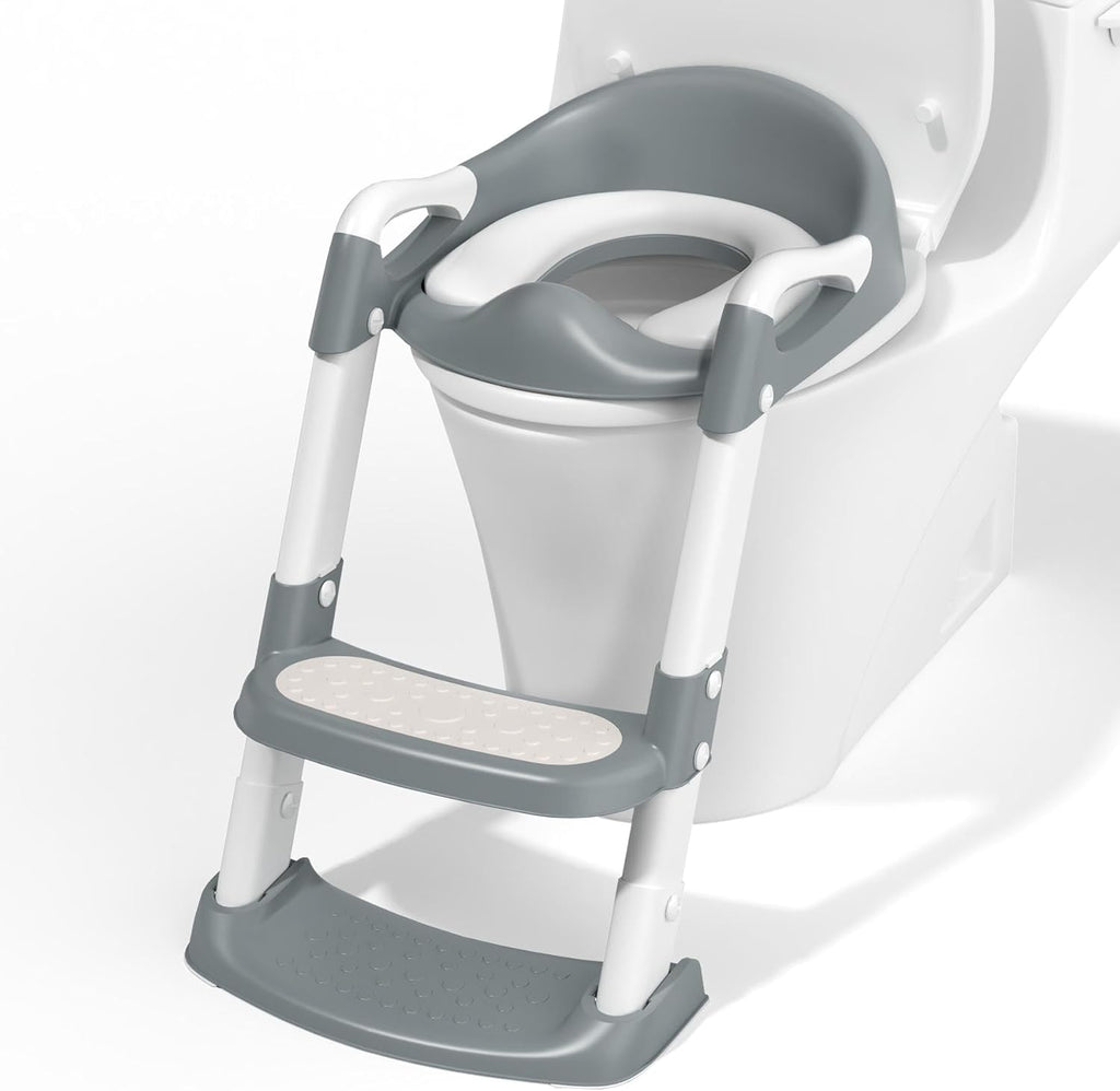 COOSEYA Potty Training Toilet Seat with step stool ladder front view for toddler bathroom training.