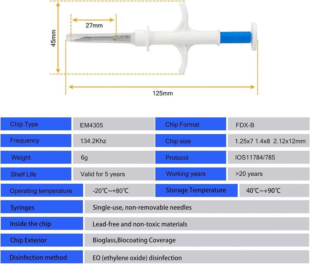 Jinshigao electronic pet registration tag ergonomic syringe handle view.