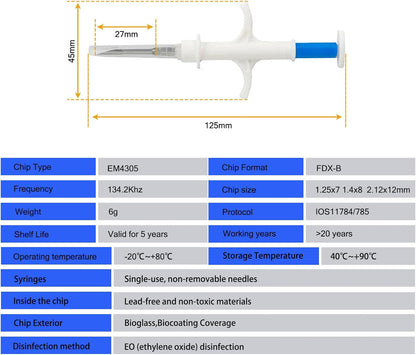 Jinshigao electronic pet registration tag ergonomic syringe handle view.