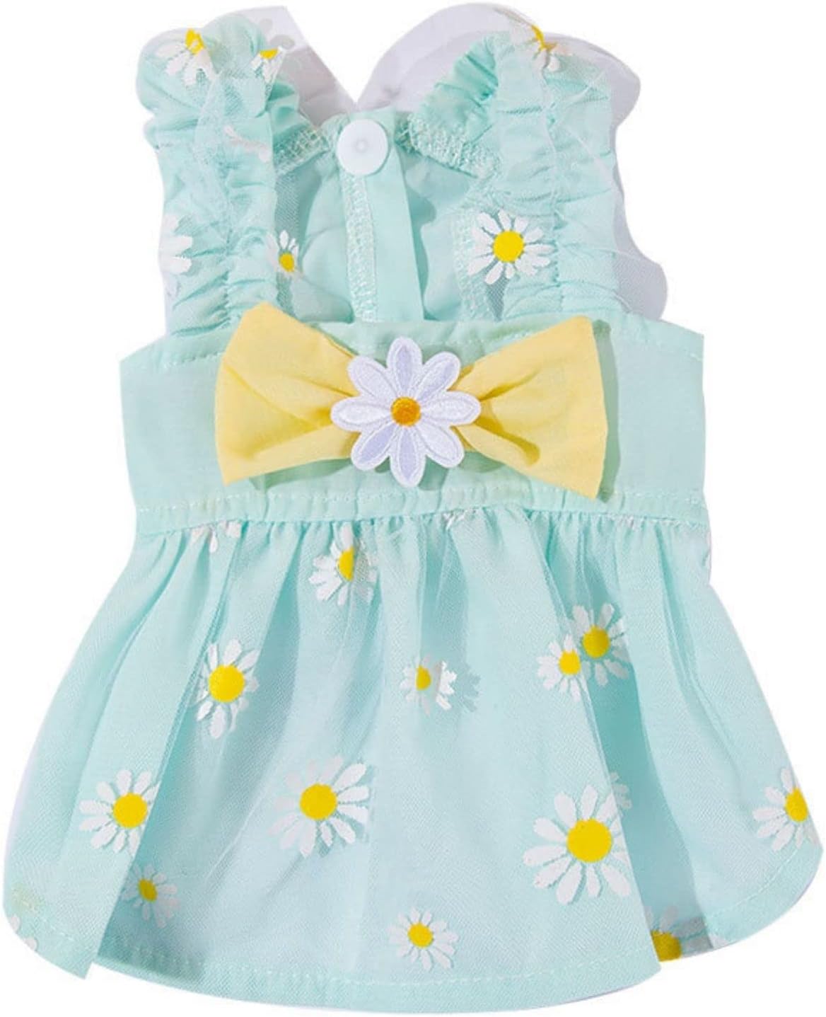 BIECWIAY flowers elegant princess small dog dress front view featuring light green daisy print and yellow bow.