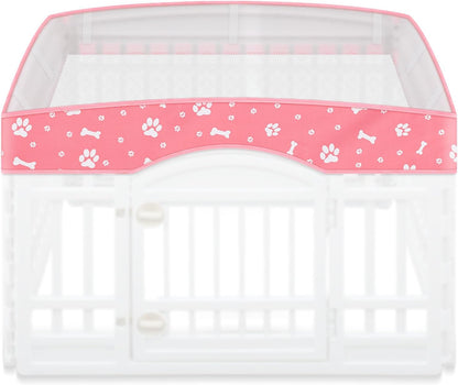 SilTriangle dog playpen mesh top lid front view pink pet enclosure cover