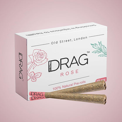 Marca Drag Rose herbal pre-rolled smokes front pack view