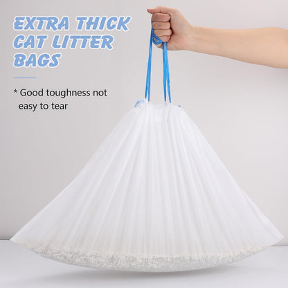 Demonstration of the built in drawstring mechanism on the cat litter bag.