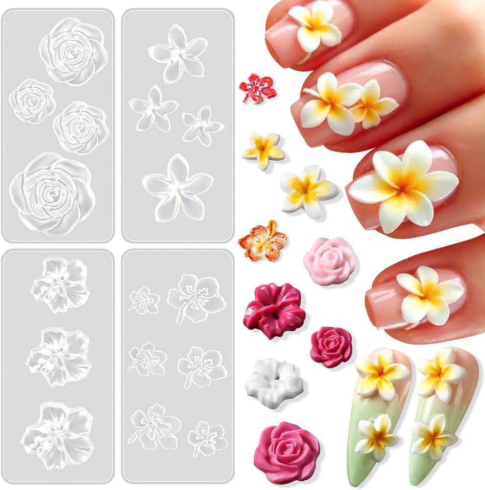 Jaliya 4pcs flower nail charms silicone molds set front view