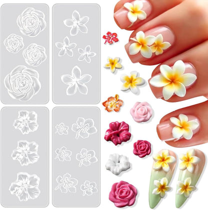 Jaliya 4pcs flower nail charms silicone molds set front view