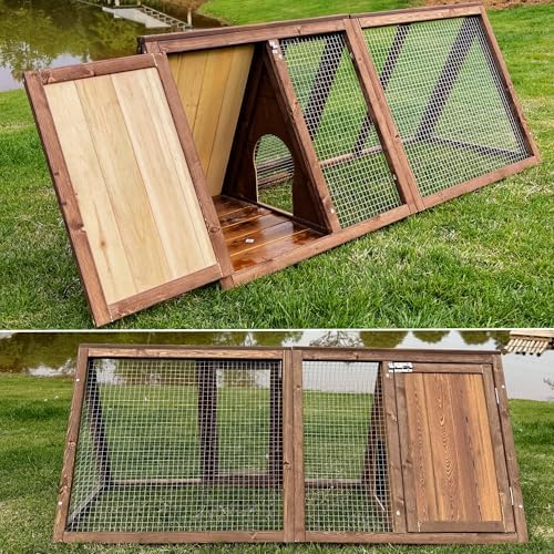Outdoor Chicken Coop Wooden A-Frame Small Animal Coop Rabbit House Quail Cages with Outdoor Runs & Ventilated Wire Fence Suitable for Garden Backyard Farms 47 x 18 x 19.5 in (Brown) - Image 2