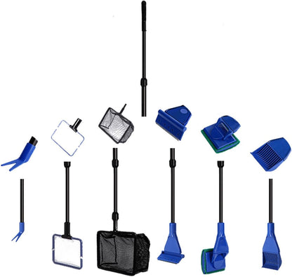 JZMYXA aquarium cleaning tool set front view showing six interchangeable attachments