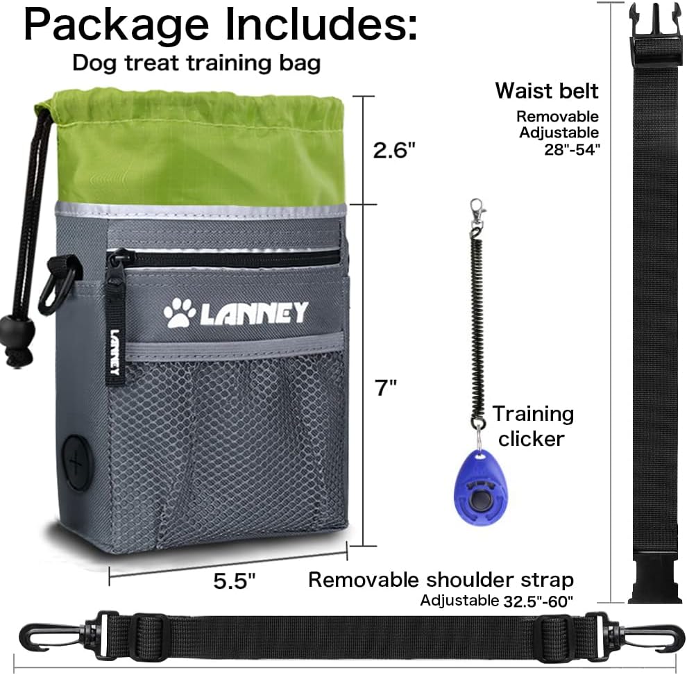 LANNEY pet training bag showing three ways to wear with waist belt and shoulder strap