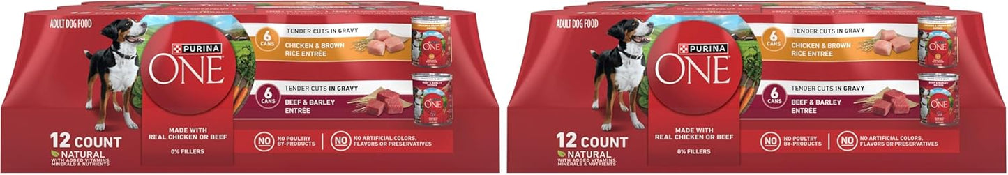 Purina ONE Tender Cuts in Gravy Chicken and Brown Rice and Beef and Barley Entrees High Protein Wet Dog Food Variety Pack (Pack of 12) - Image 10