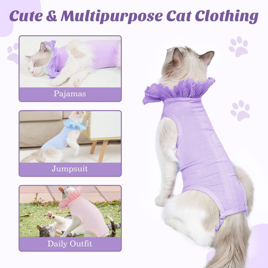 Kitten surgical recovery clothing showing the cute decorative ruffled lace collar.