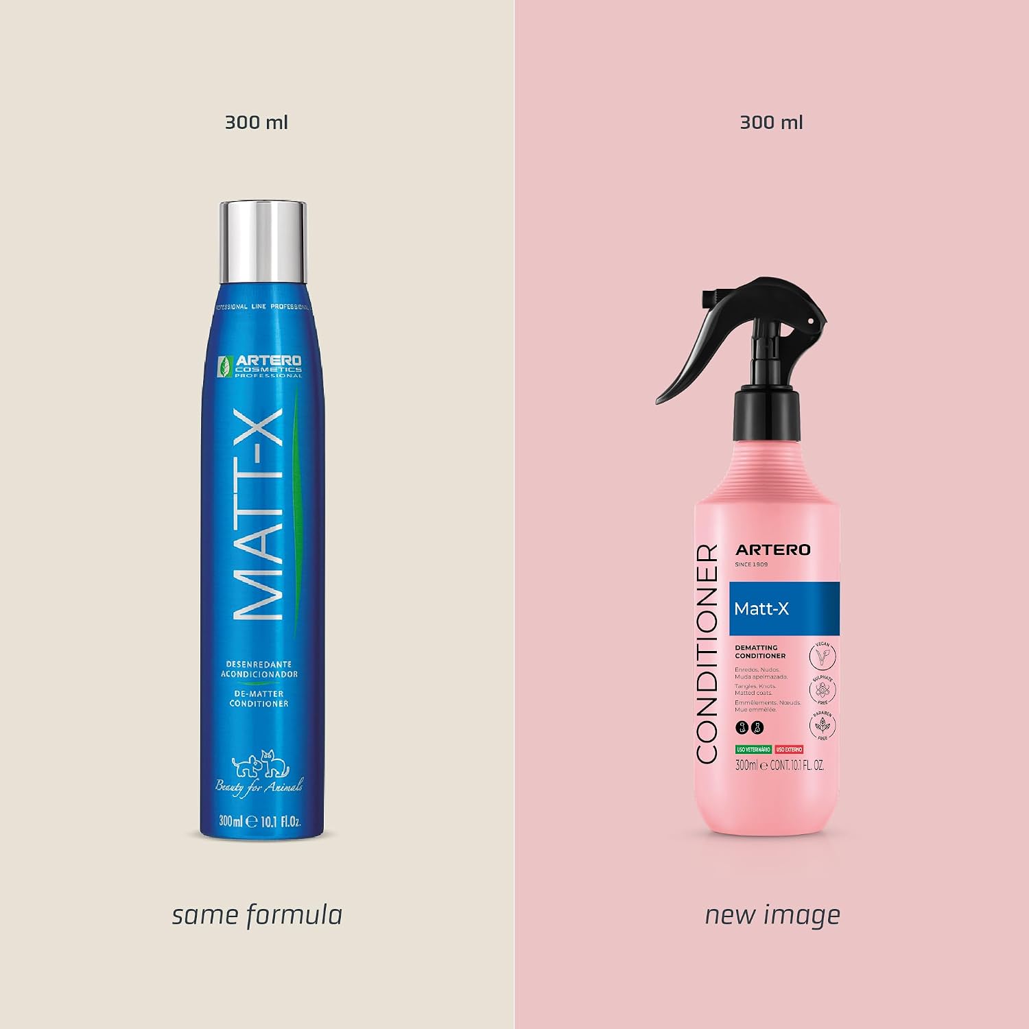 Artero Matt-X professional grooming spray results showing a shiny pet coat