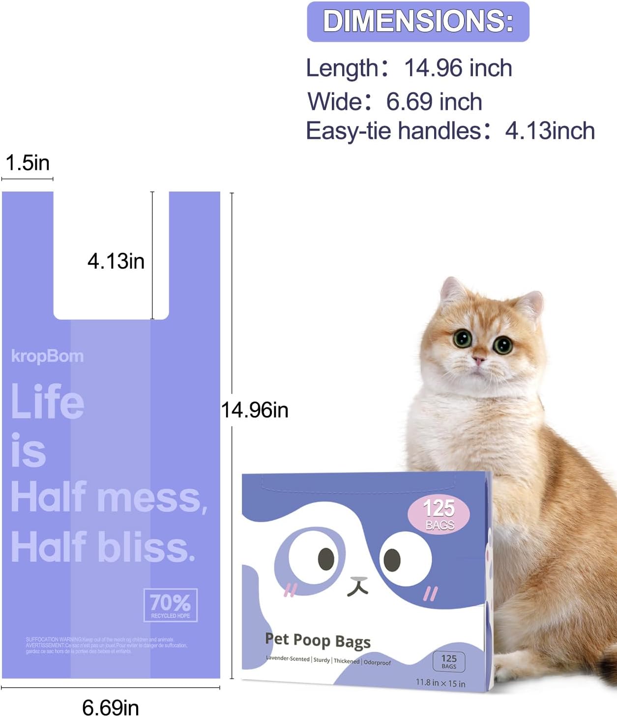 Bulk one hundred twenty five count box of KropBom cat waste bags