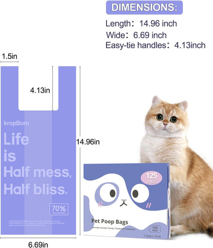 Bulk one hundred twenty five count box of KropBom cat waste bags