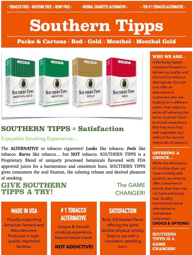 Southern Tipps nicotine free cigarettes 20 sticks pack for smoking cessation