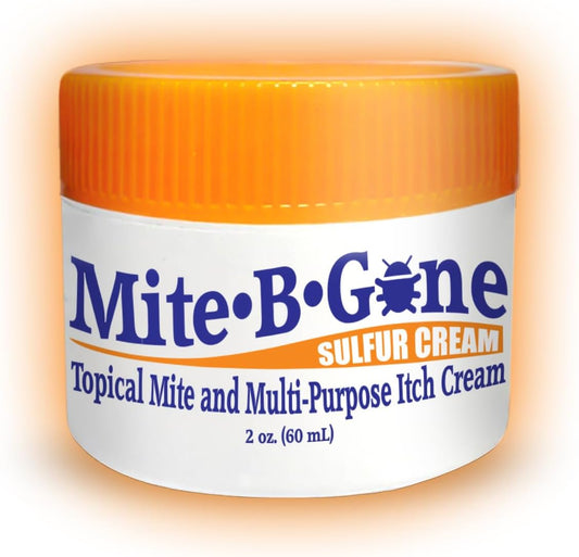Mite-B-Gone Human Mite Treatment Cream 2 Ounce front view jar for itch relief.