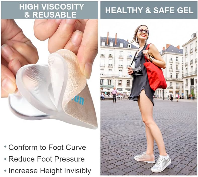 Beige gel shoe inserts inside a sneaker demonstrating anti-slip fit and comfort.