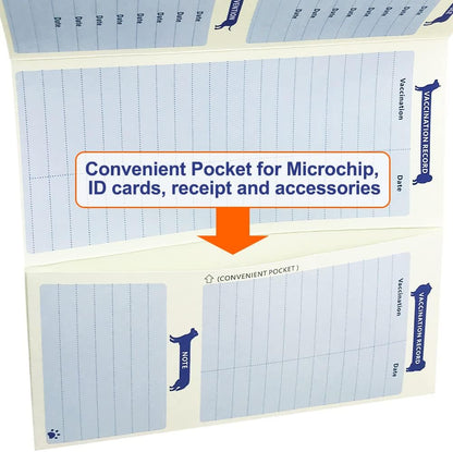 Tri fold dog health record organizer showing categories for weight tracking and veterinary appointments.