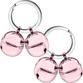 DORUI cat bells front view showing four pink copper tracking pendants with stainless steel keyrings.