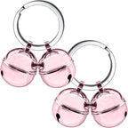 DORUI cat bells front view showing four pink copper tracking pendants with stainless steel keyrings.