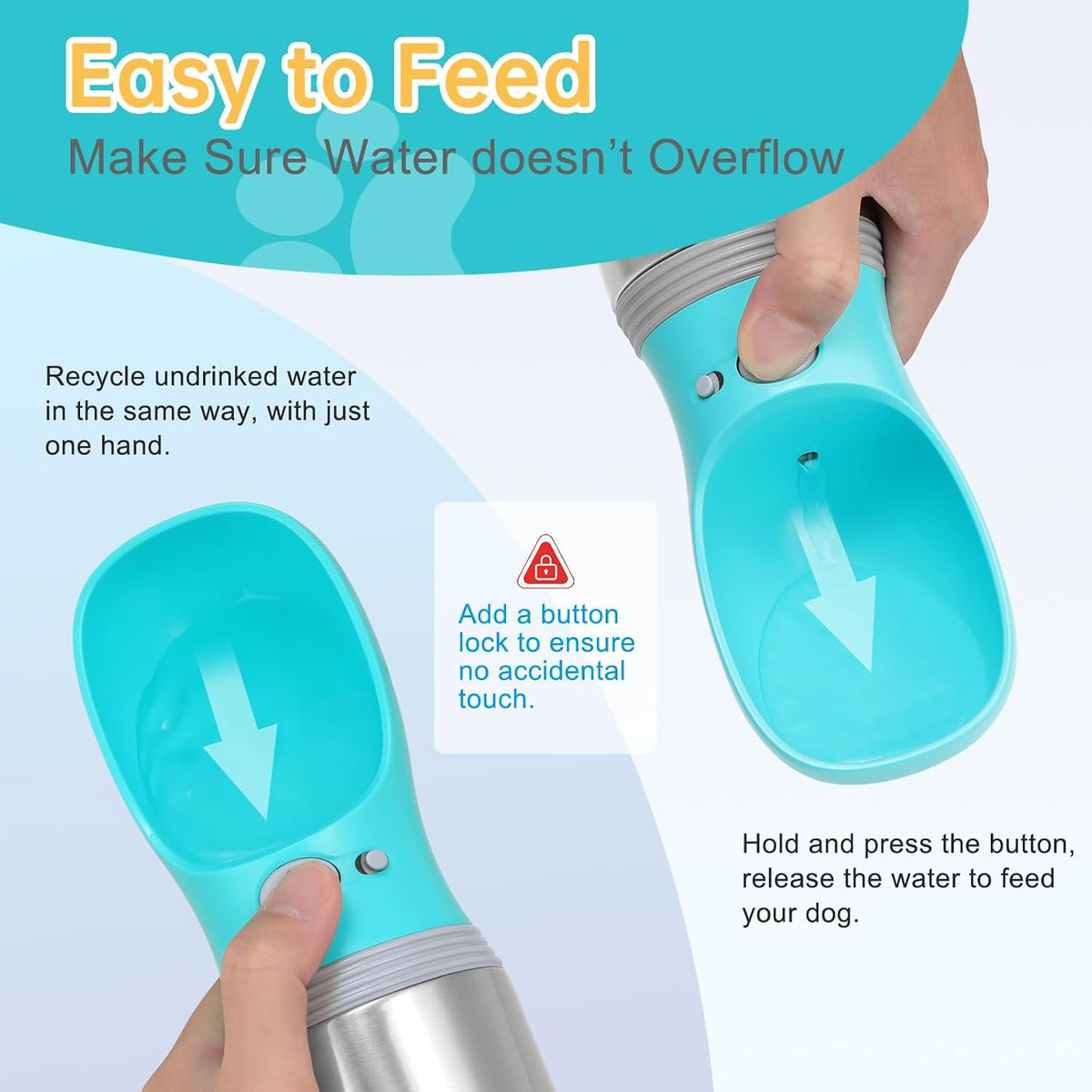Anipaw fourteen ounce dog feeding water bottle close up
