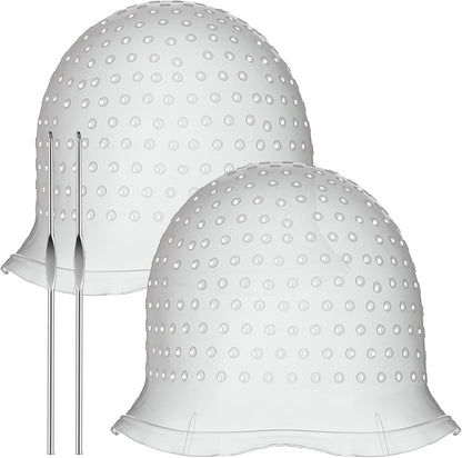 Jexine reusable silicone hair highlighting cap set with metal hooks