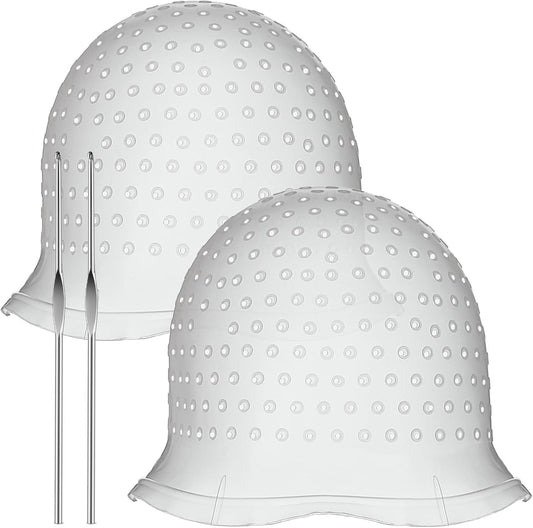 Jexine reusable silicone hair highlighting cap set with metal hooks