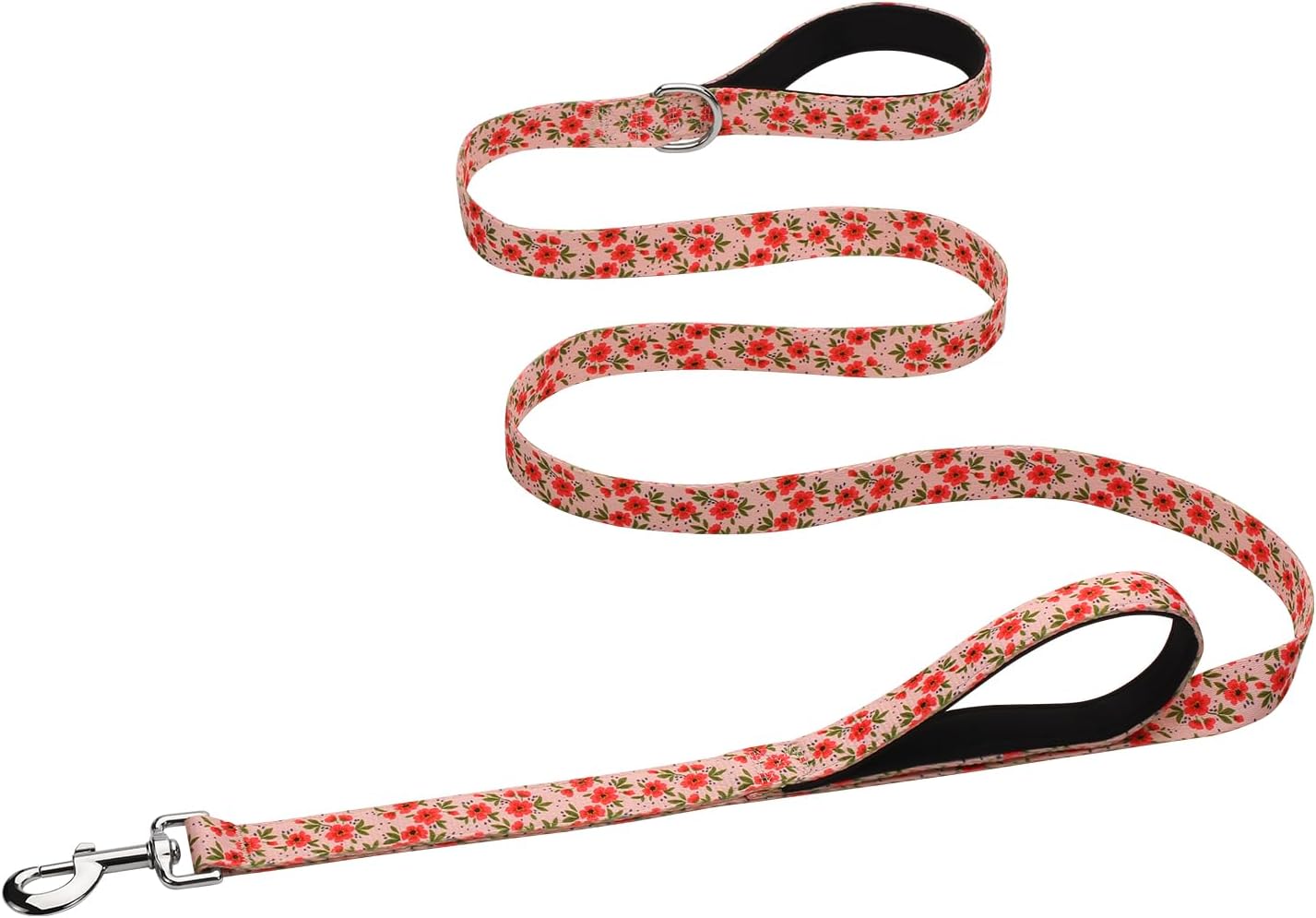 Hikiko Cute Girl Double Handle Dog Leash 6 Foot Padded Traffic Handles for Walking Training (Purple Floral, 6ft) - Image 10