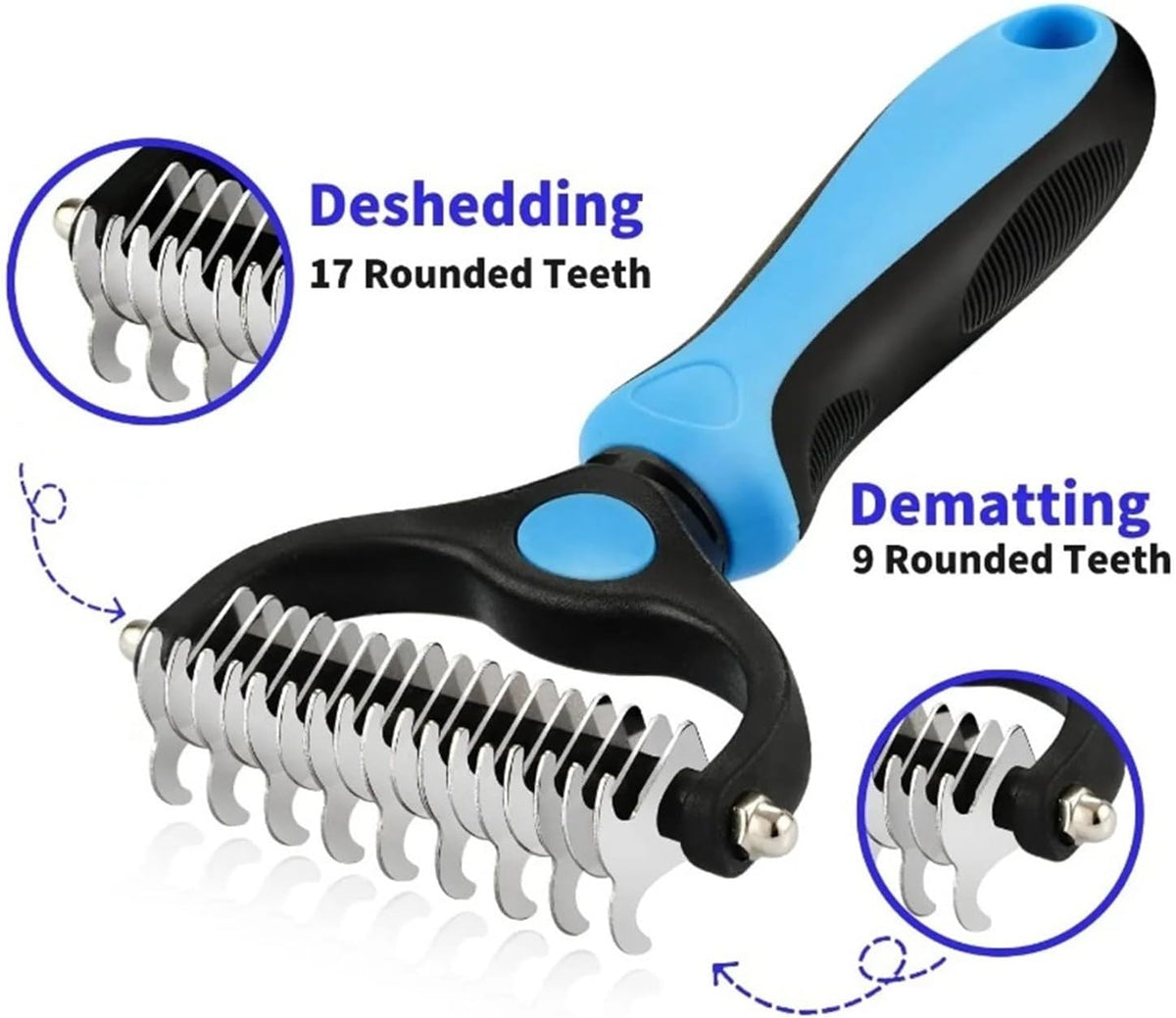 Pet owner using ePoriums deshedding tool on a dog coat